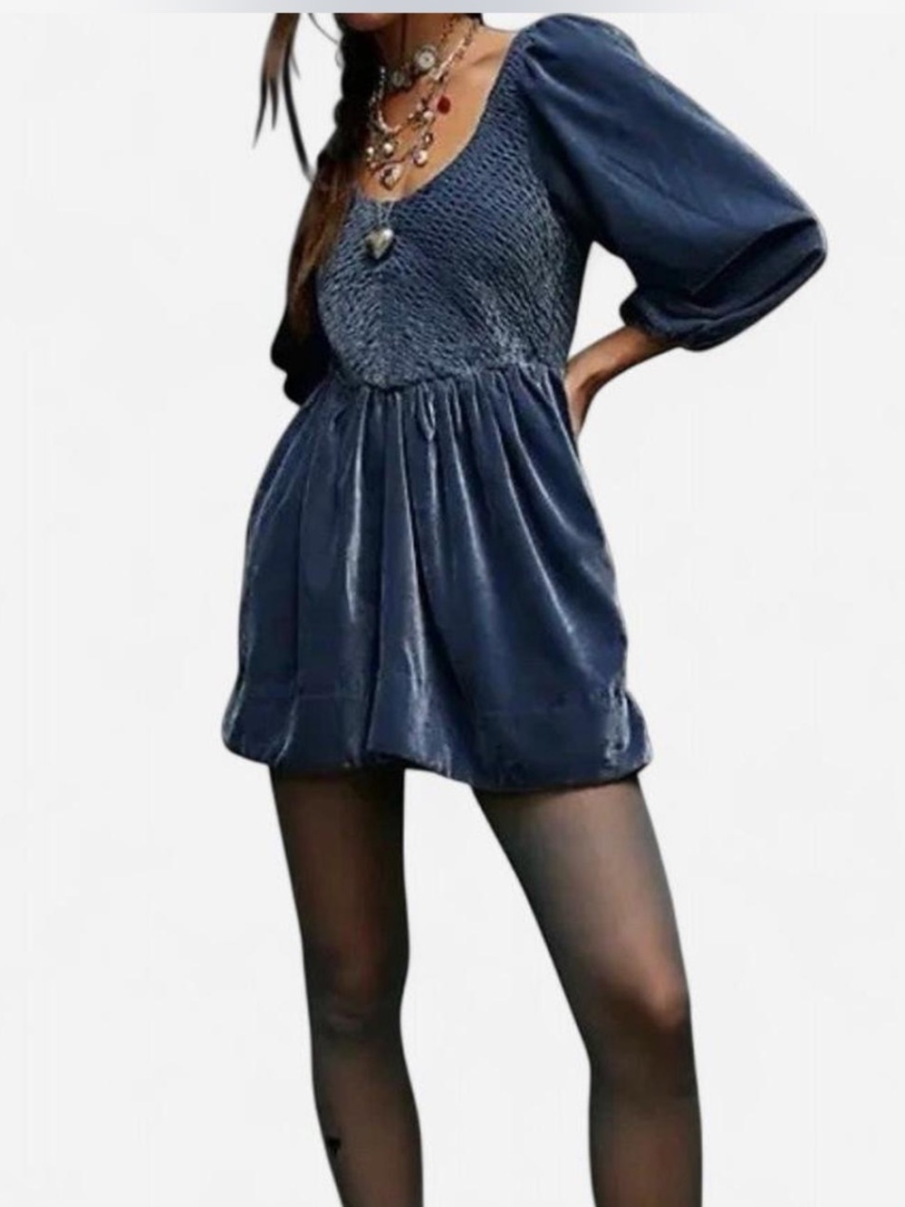 Free People dress boho renaissance fairy XS smocked velvety Blue NWT